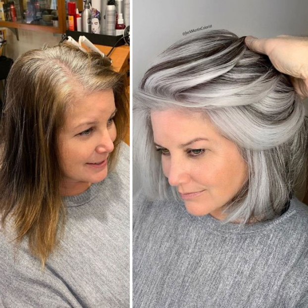 Cứ tưởng tóc bạc trông già hơn, thợ làm tóc chứng minh cho khách hàng điều ngược lại 10