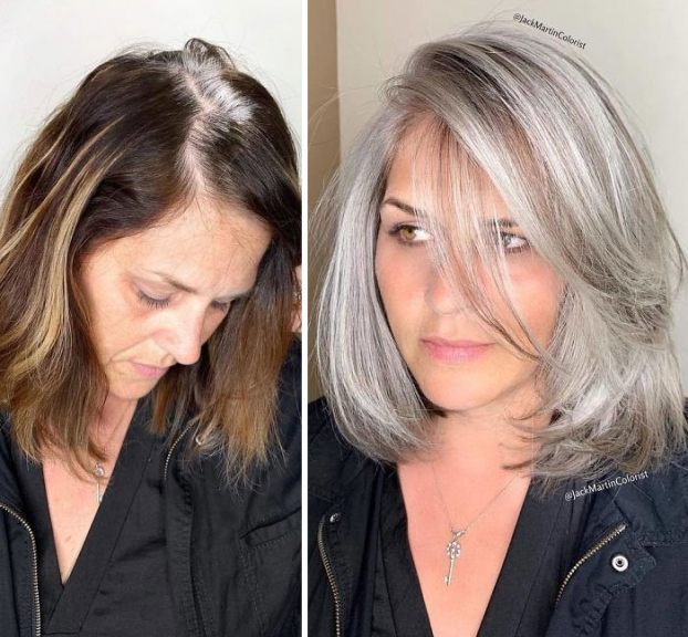 Cứ tưởng tóc bạc trông già hơn, thợ làm tóc chứng minh cho khách hàng điều ngược lại 11