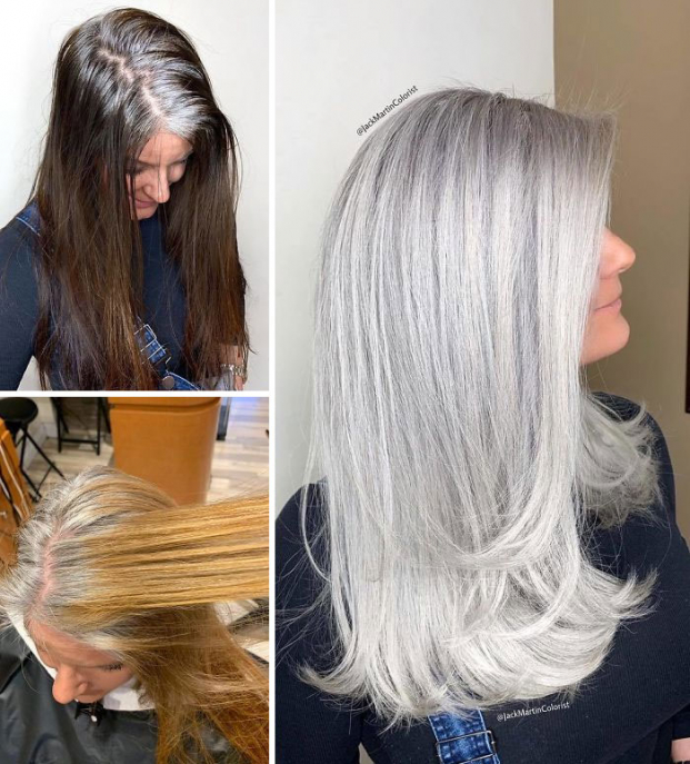 Cứ tưởng tóc bạc trông già hơn, thợ làm tóc chứng minh cho khách hàng điều ngược lại 18