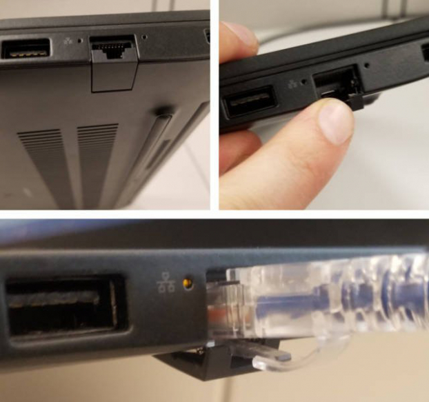 Cổng ethernet trên laptop có thể mở rộng để kiểm soát độ dày của vỏ.