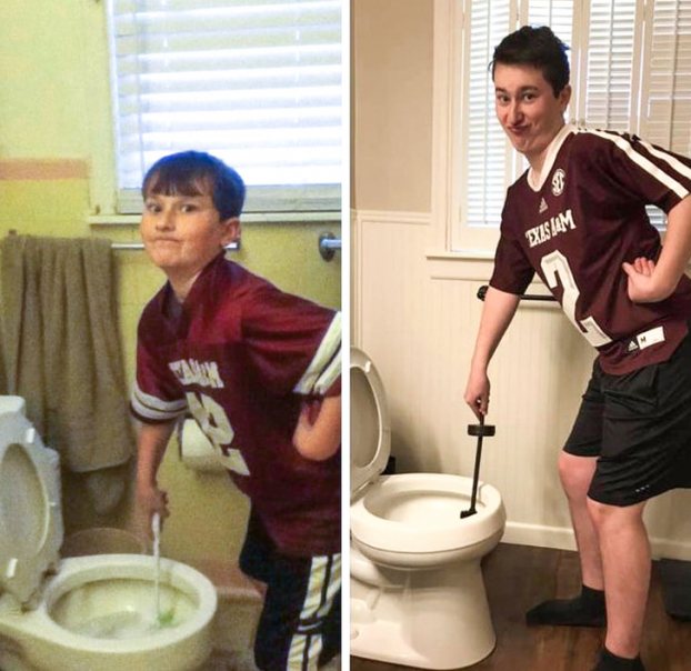   'Em trai tôi đang dọn toilet 7 năm trước và bây giờ'  