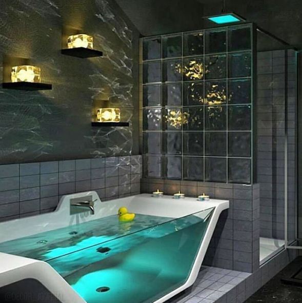   Phòng tắm độc lạ với thiết kế bồn tắm trong suốt  