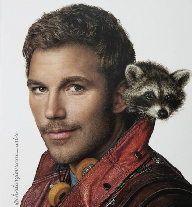   Chris Pratt trong vai Peter Quill cùng nhân vật Rocket Raccoon  