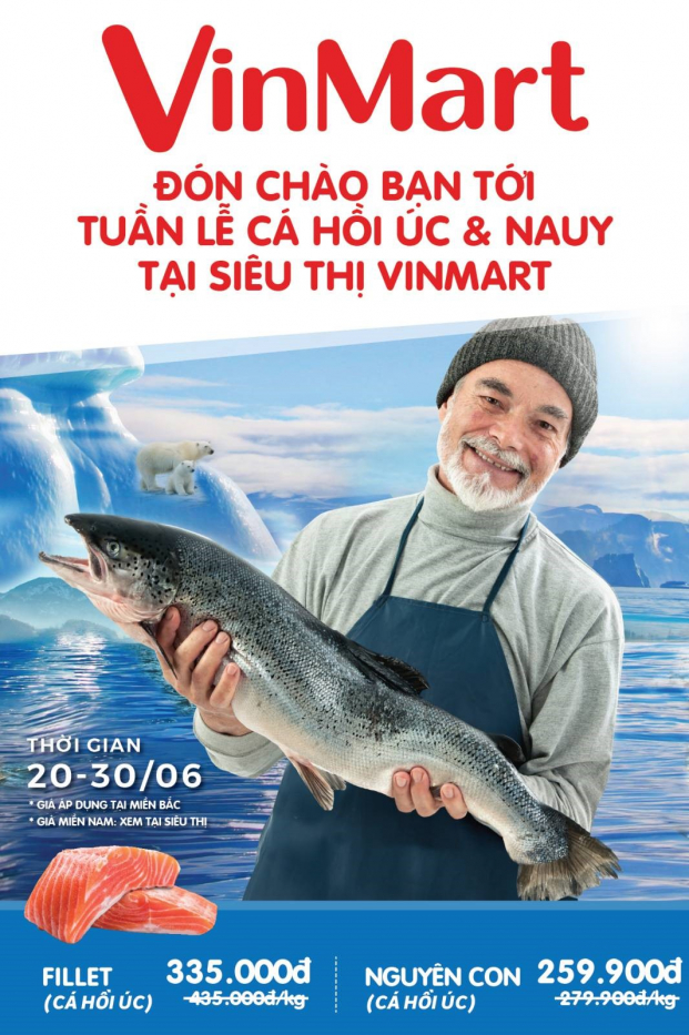 VinMart tổ chức tuần lễ Cá hồi Úc và NaUy với ưu đãi giảm giá từ 20% - 30%. 0
