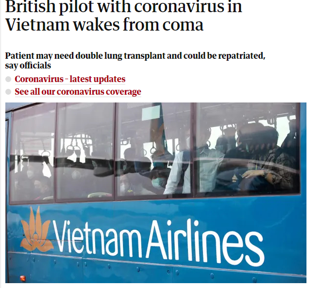   Trang Guardian đưa tin về bệnh nhân số 91, là phi công người Anh mắc COVID-19  