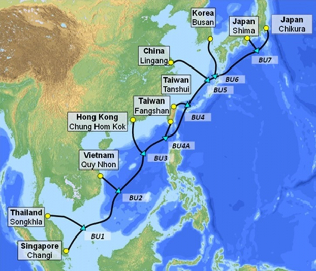   Tuyến cáp biển SJC2 kết nối các nước Singapore-Thái Lan-Việt Nam-Trung Quốc-Hàn Quốc-Nhật Bản  