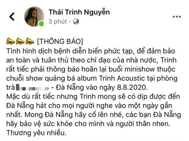 Đàm Vĩnh Hưng và dàn sao Việt thông báo hủy show trước tình hình dịch COVID-19 ở Đà Nẵng 2