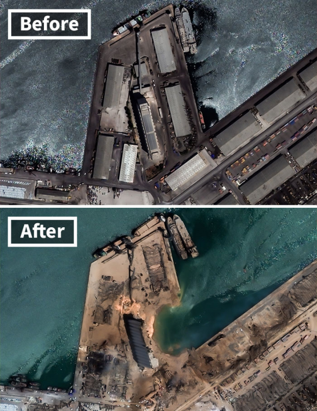 5 bức ảnh vệ tinh trước và sau vụ nổ cho thấy sức tàn phá của thảm họa Beirut 1