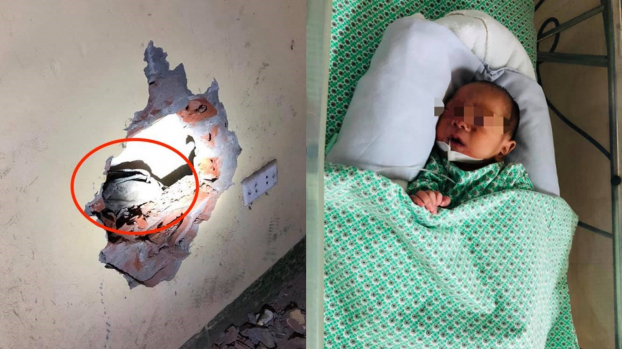   Bé sơ sinh bị bỏ rơi giữa khe tường chật hẹp ở Hà Nội đang được chăm sóc, điều trị tại Bệnh viện ĐK Xanh Pôn  