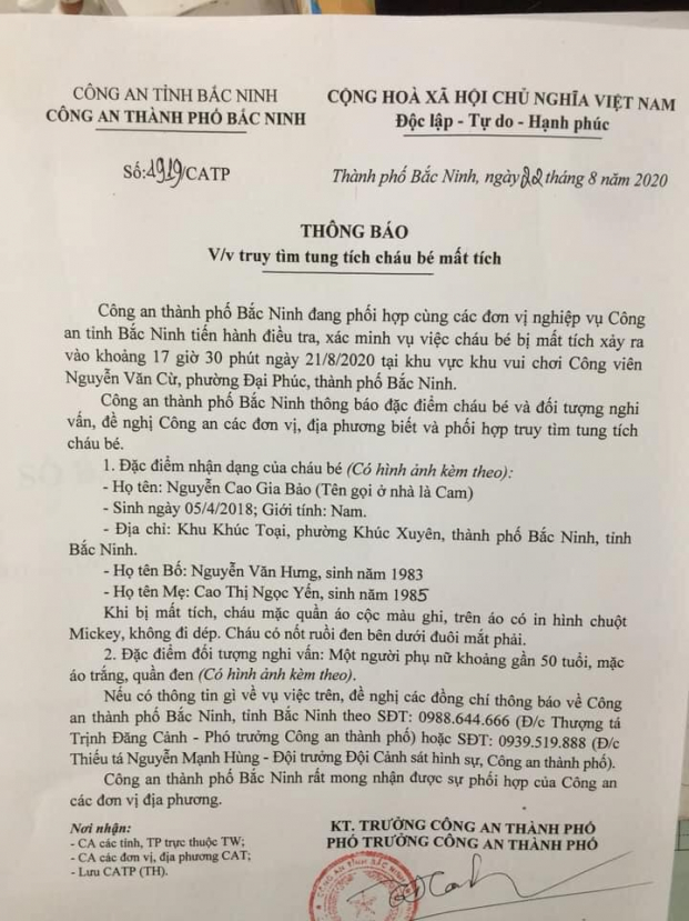 Vụ bé trai 2 tuổi ở Bắc Ninh mất tích: Đối tượng tình nghi là 1 người phụ nữ gần 50 tuổi 0