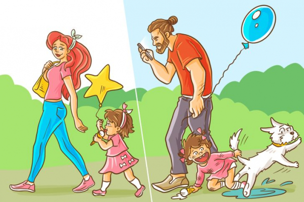 18 bức tranh minh họa hài hước sự khác biệt của bố và mẹ khi chăm con 3