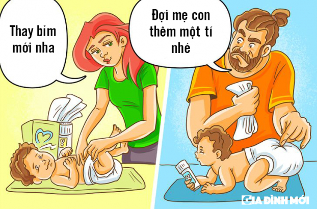 18 bức tranh minh họa hài hước sự khác biệt của bố và mẹ khi chăm con 4
