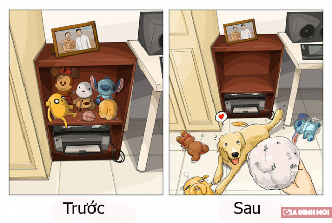 20 bức tranh hài hước minh họa cực chuẩn sự khác biệt trước và sau khi nuôi thú cưng 17