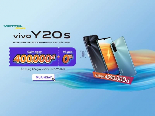 Trả trước chỉ 99.000đ, sở hữu Vivo Y20s chính hãng tại Viettel Store 0