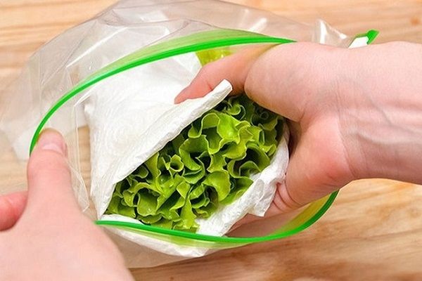   Để giúp các loại rau cải vừa tươi lâu vừa không mất đi những chất dinh dưỡng vốn có trong chúng thì chị em nên bọc chúng vào giấy, rồi cho vào túi nilon trước khi cho vào tủ lạnh.  