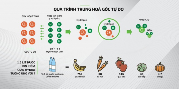   Giá trị của nước Hydrogen ion kiềm so sánh với thực phẩm  