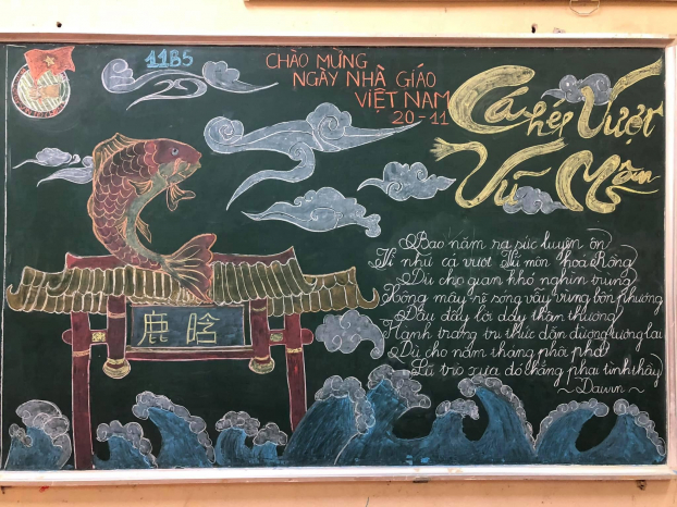 Những tác phẩm trang trí bảng lớp chào mừng Ngày Nhà giáo Việt Nam ấn tượng của học sinh 8
