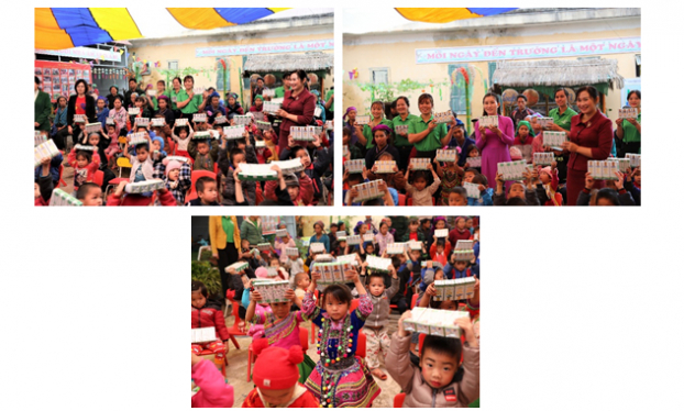   Niềm vui của các cô giáo, phụ huynh và học sinh trường mầm non Thu Tà, huyện Xín Mần, Hà Giang trong ngày Quỹ sữa Vươn cao Việt Nam và Vinamilk đến điểm trường  