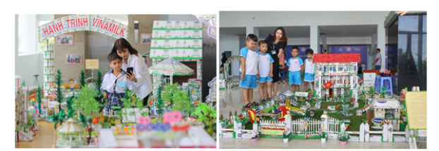   24 mô hình đạt giải làm từ vỏ hộp sữa học đường Vinamilk được trưng bày tại ngày hội  