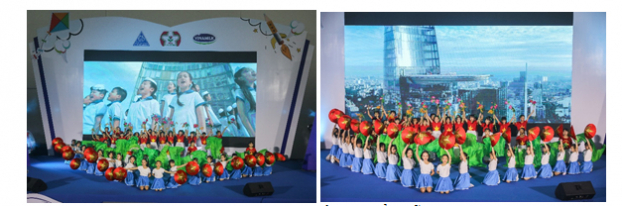   Các em học sinh Vĩnh Long trong tiết mục biểu diễn mang tên Vươn cao Việt Nam  