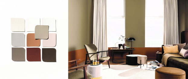   Một thiết kế phòng khách đơn giản mà tinh tế khi sử dụng bảng màu Kinh điển. Các sắc độ gợi sự cổ điển mà vẫn rất đương đại và Nâu Quả Cảm chính là điểm kết nối làm nên sự hài hòa đó.  