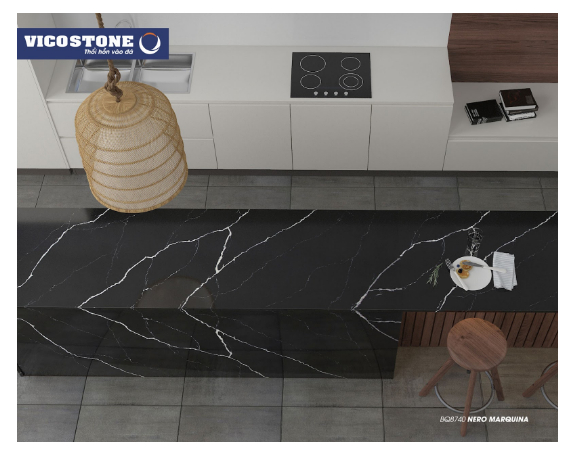   Đá VICOSTONE NERO MARQUINA BQ8740 phù hợp cho thiết kế nhà bếp hiện đại  