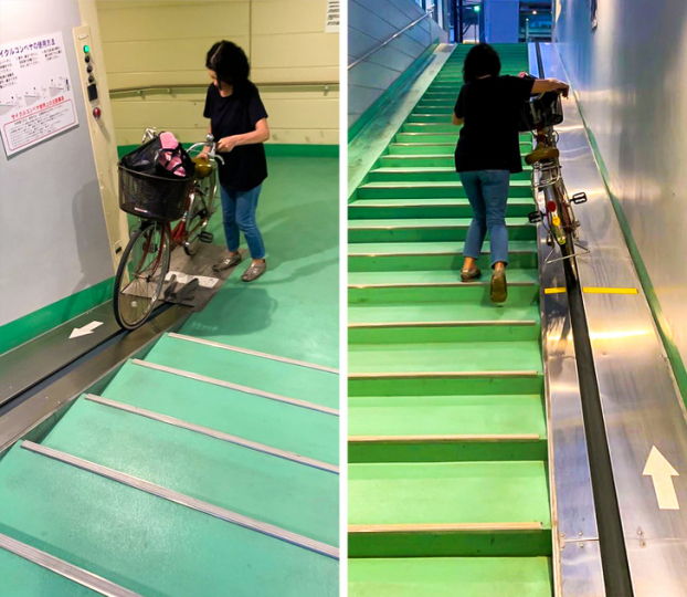   Một ga tàu điện ngầm có băng chuyền phụ bạn dắt xe đạp.Một ga tàu điện ngầm có băng chuyền phụ bạn dắt xe đạp.  