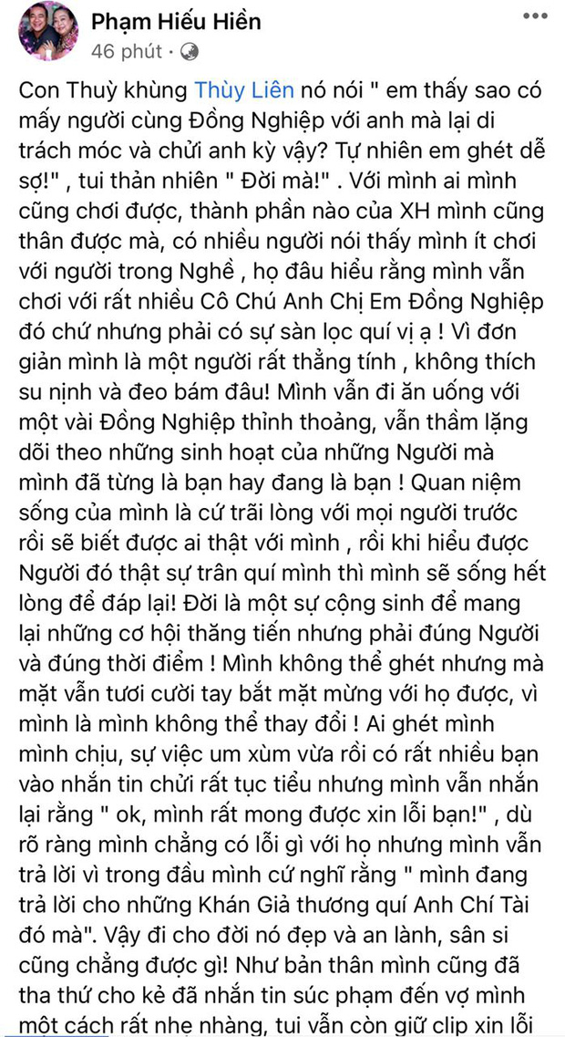 Vợ chồng Hiếu Hiền tiếp tục gây tranh cãi sau vụ việc đăng clip về cố nghệ sĩ Chí Tài 1