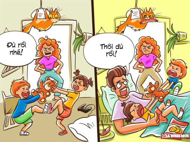 12 bức tranh minh họa hài hước cho thấy sự khác biệt giữa bố và mẹ khi nuôi dạy con 2
