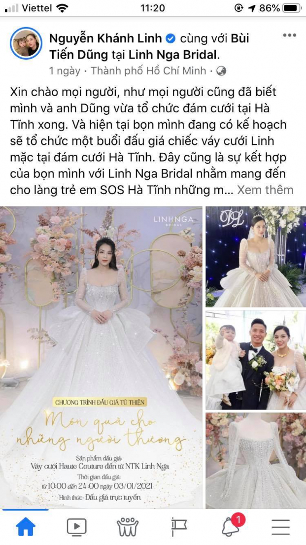   Cô dâu Khánh Linh thông báo về chương trình từ thiện trên trang cá nhân  
