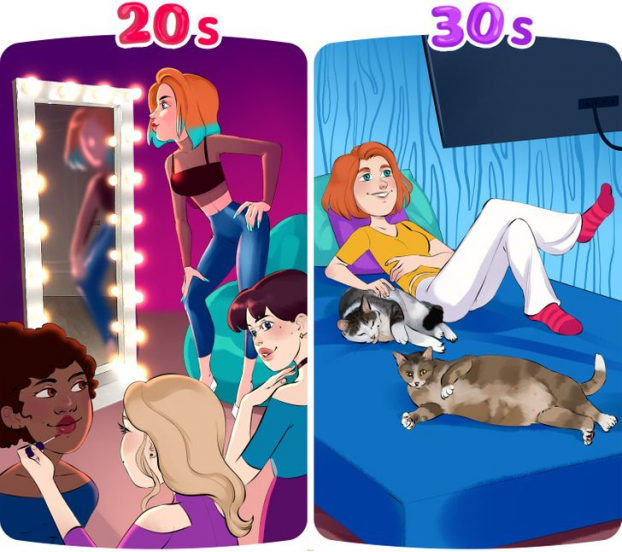 11 tranh minh họa hóm hỉnh sự thay đổi của phụ nữ trước và sau tuổi 30 10