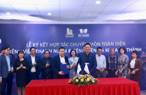   Lãnh đạo BVĐK Hà Thành và lãnh đạo BV Thanh Nhàn tiến hành ký kết hợp tác chuyên môn toàn diện để nâng cao chất lượng khám chữa bệnh  