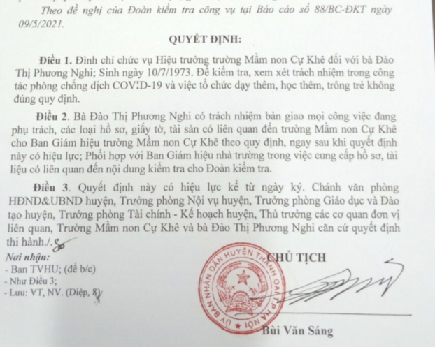 Hà Nội: Hiệu trưởng mầm non bị đình chỉ chức vụ do trông trẻ sai quy định trong mùa dịch 0