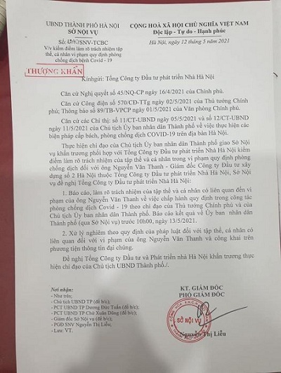   Công văn Thượng khẩn của Hà Nội đề nghị làm rõ vi phạm của ông Thanh và các cá nhân, tập thể liên quan.  