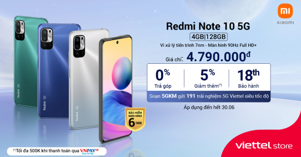 Viettel Store tung ưu đãi cho khách hàng mua Xiaomi Redmi Note 10 5G trong tháng 6 0