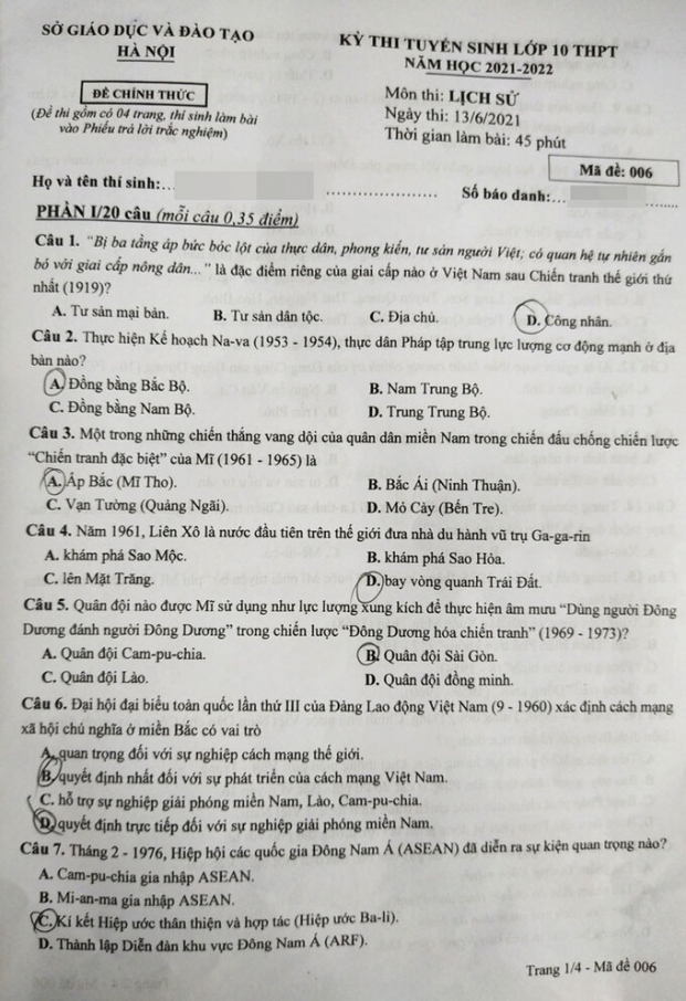 Đề thi vào lớp 10 môn Lịch Sử TP Hà Nội năm 2021 đầy đủ nhất 0