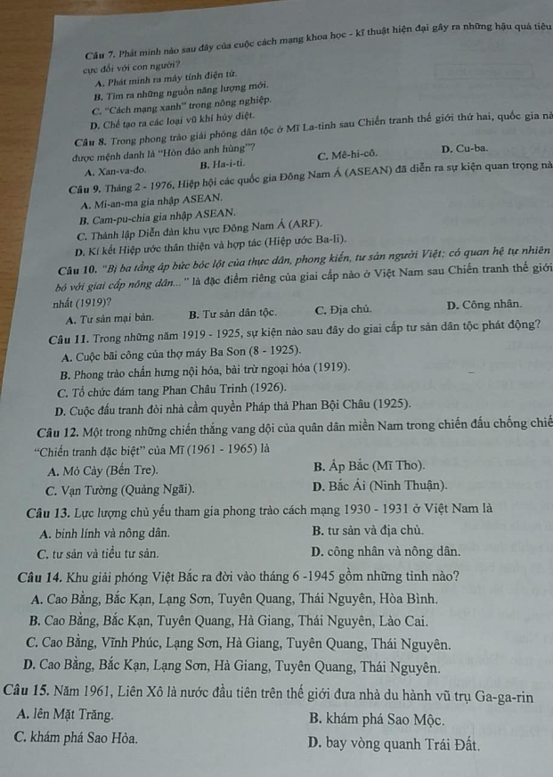 Đề thi vào lớp 10 môn Lịch Sử TP Hà Nội năm 2021 đầy đủ nhất 5