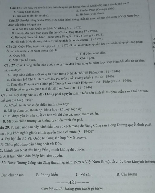 Đề thi vào lớp 10 môn Lịch Sử TP Hà Nội năm 2021 đầy đủ nhất 7