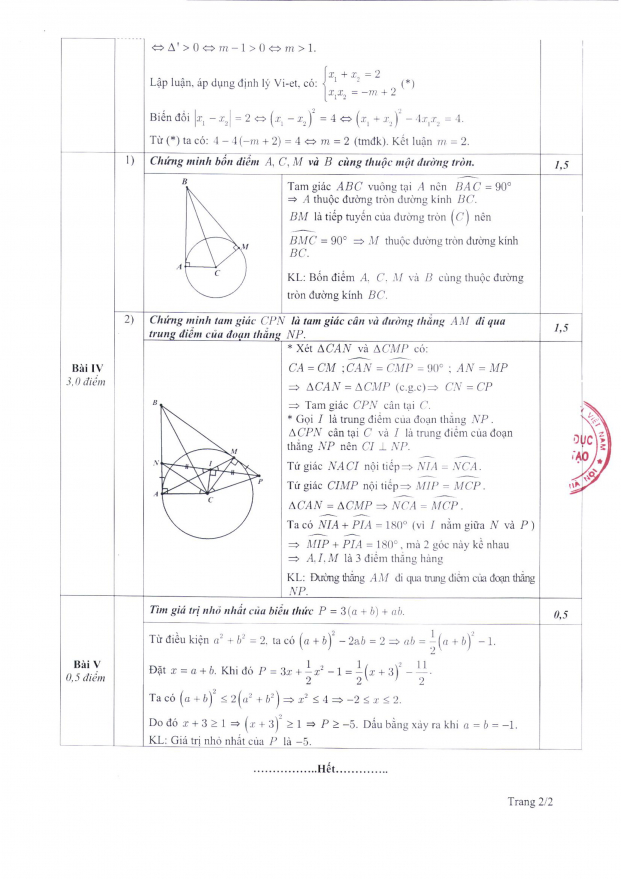 Đáp án chính thức môn Toán vào lớp 10 năm 2021 của Sở GD&ĐT Hà Nội 2