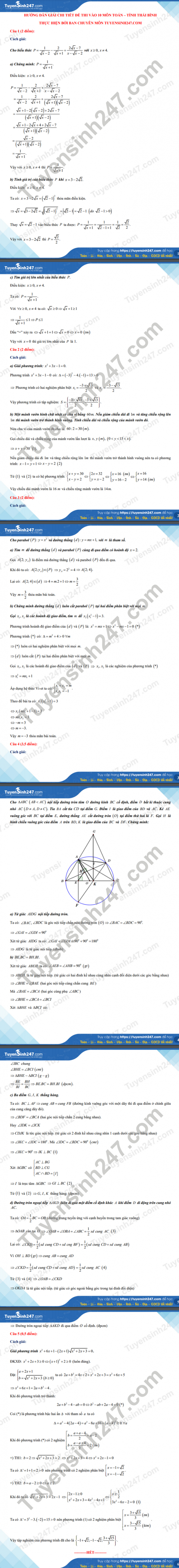 Gợi ý đáp án đề thi môn Toán vào lớp 10 tỉnh Thái Bình năm 2021 đầy đủ nhất 1