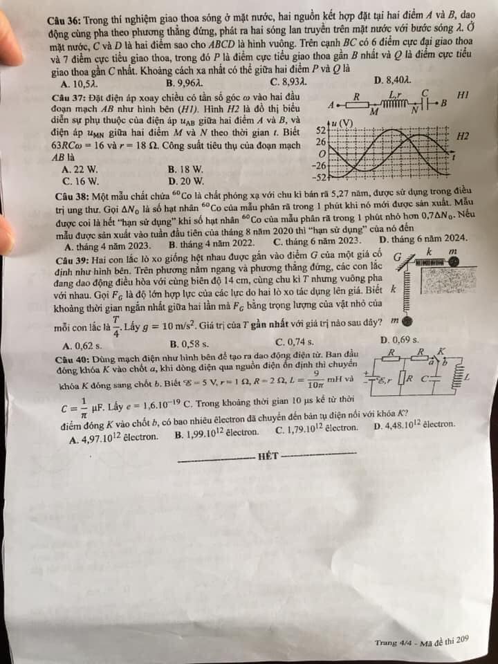 Đề thi môn Vật lý tốt nghiệp THPT 2021 tất cả mã đề đầy đủ nhất 19