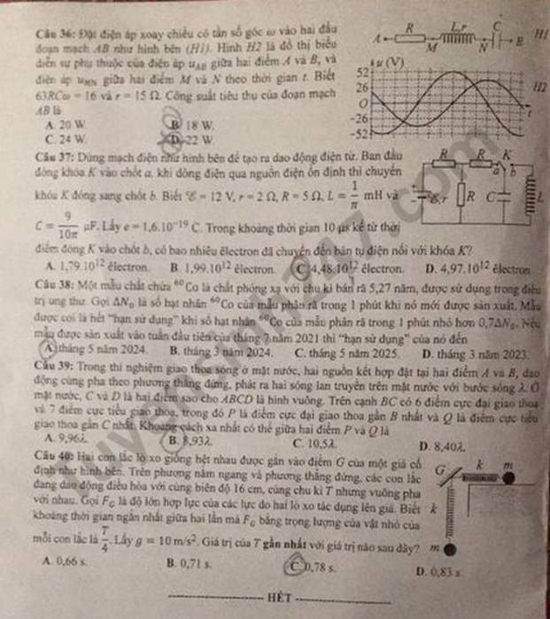 Đề thi môn Vật lý tốt nghiệp THPT 2021 tất cả mã đề đầy đủ nhất 23