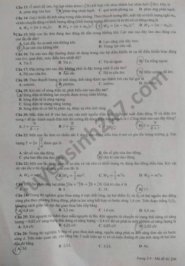 Đề thi môn Vật lý tốt nghiệp THPT 2021 tất cả mã đề đầy đủ nhất 5