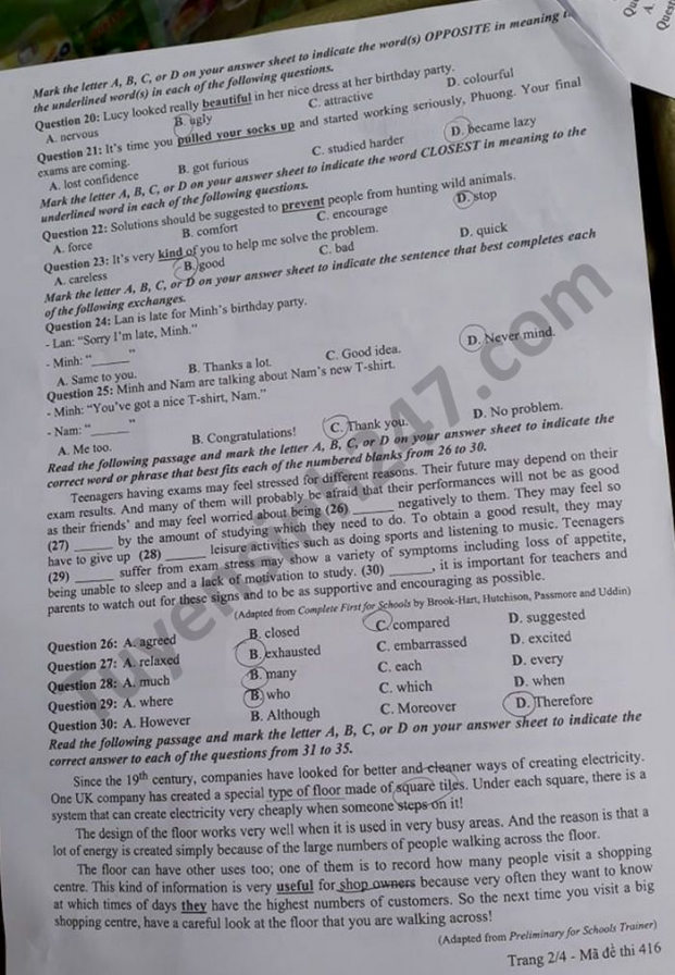 Đề thi môn Tiếng Anh tốt nghiệp THPT 2021 24 mã đề đầy đủ nhất 38