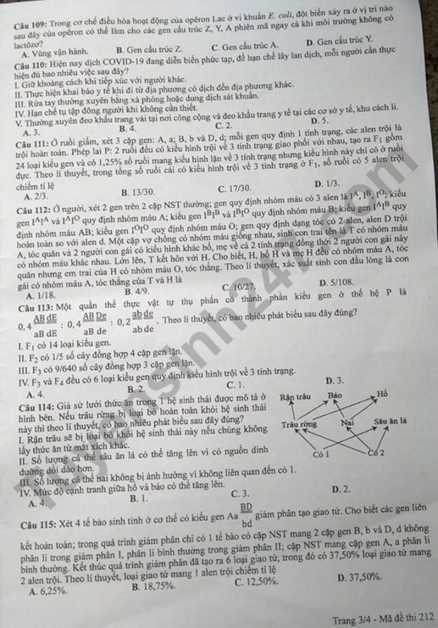 Đề thi môn Sinh học tốt nghiệp THPT 2021 24 mã đề đầy đủ nhất 18