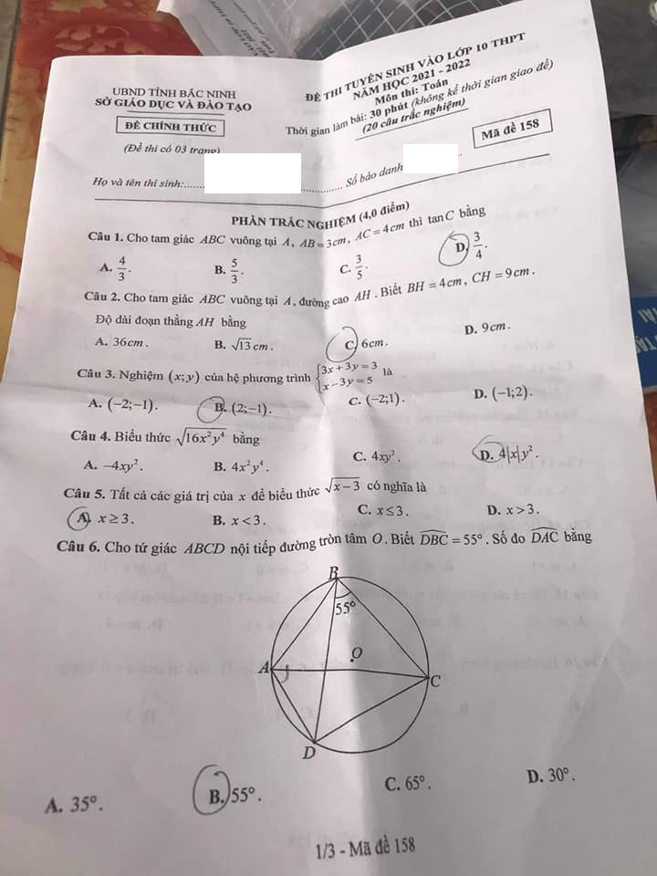 Đề thi vào lớp 10 môn Toán tỉnh Bắc Ninh năm 2021 đầy đủ nhất 4