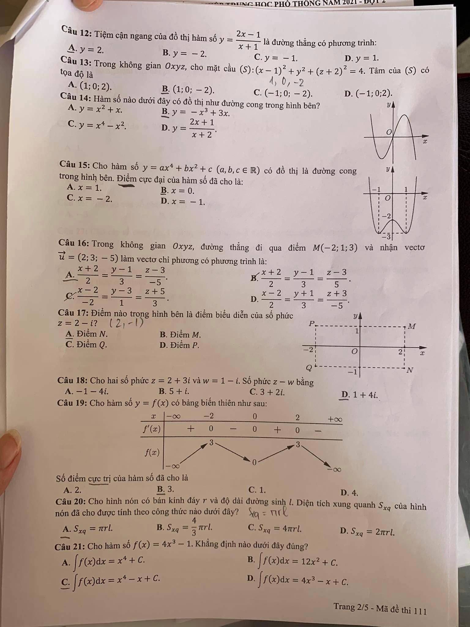 Đề thi môn Toán tốt nghiệp THPT 2021 đợt 2 đầy đủ mã đề 6