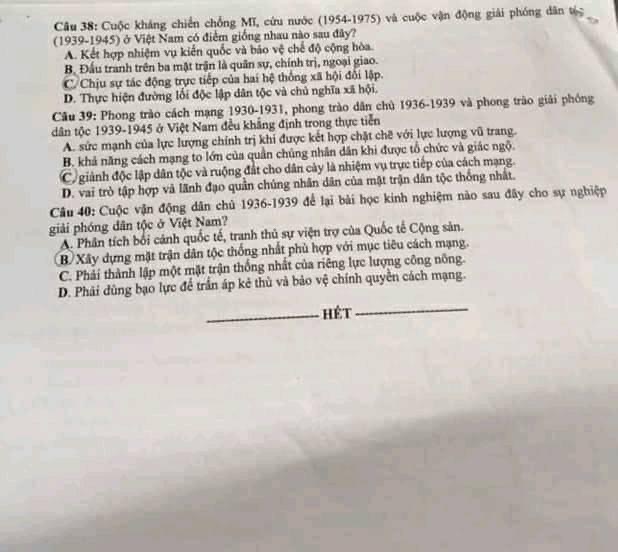 Đề thi, đáp án môn Lịch sử tốt nghiệp THPT 2021 đợt 2 tất cả mã đề đầy đủ nhất 5