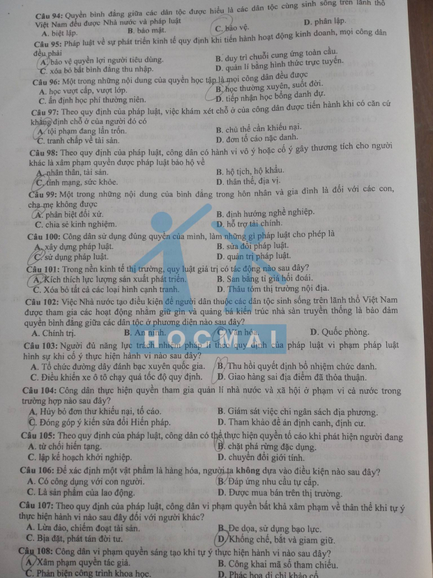 Đề thi, đáp án môn Giáo dục công dân tốt nghiệp THPT 2021 đợt 2 tất cả mã đề đầy đủ nhất 1