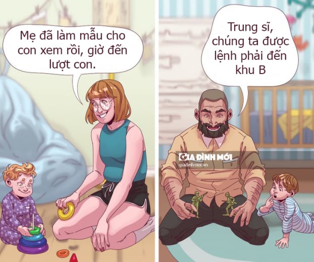 8 bức tranh minh họa hài hước sự khác biệt của bố và mẹ khi chăm con 2